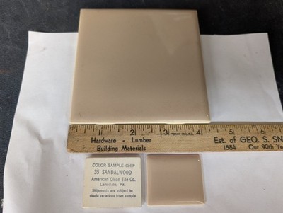 2 pcs American Olean Sandalwood #35 4-1/4'' Square Ceramic Tile Gloss NEW Vintage