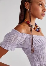 Free People Fp One Cheri Top Smocked Cropped Violet Frost Off The Shoulder M