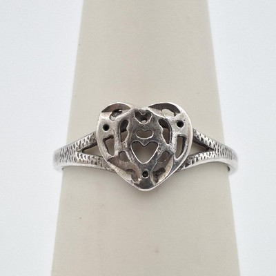 925 Sterling Silver Split Shank Openwork Filigree Heart Ring Size 5.75