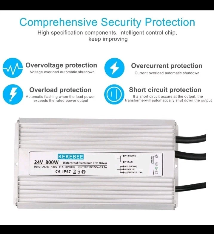 LED Driver 24V800W Waterproof Power Supply 90-130V to 24V33.3A AC to DC Conve... - Image 2 of 4