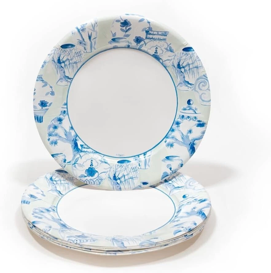 Platos de cena redondos de papel Caspari, porcelana esmaltada Celadon - 2 paquetes (18340DP) Foto 3 de 3