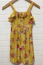 Girls Sundress Jumpsuit Youth Sz 7 Yellow Crepe Floral Shortall Bonnie Jean
