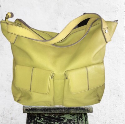 MyWalit Genuine Yellow Pebbled Leather Medium Tote Bag. Made in Italy.