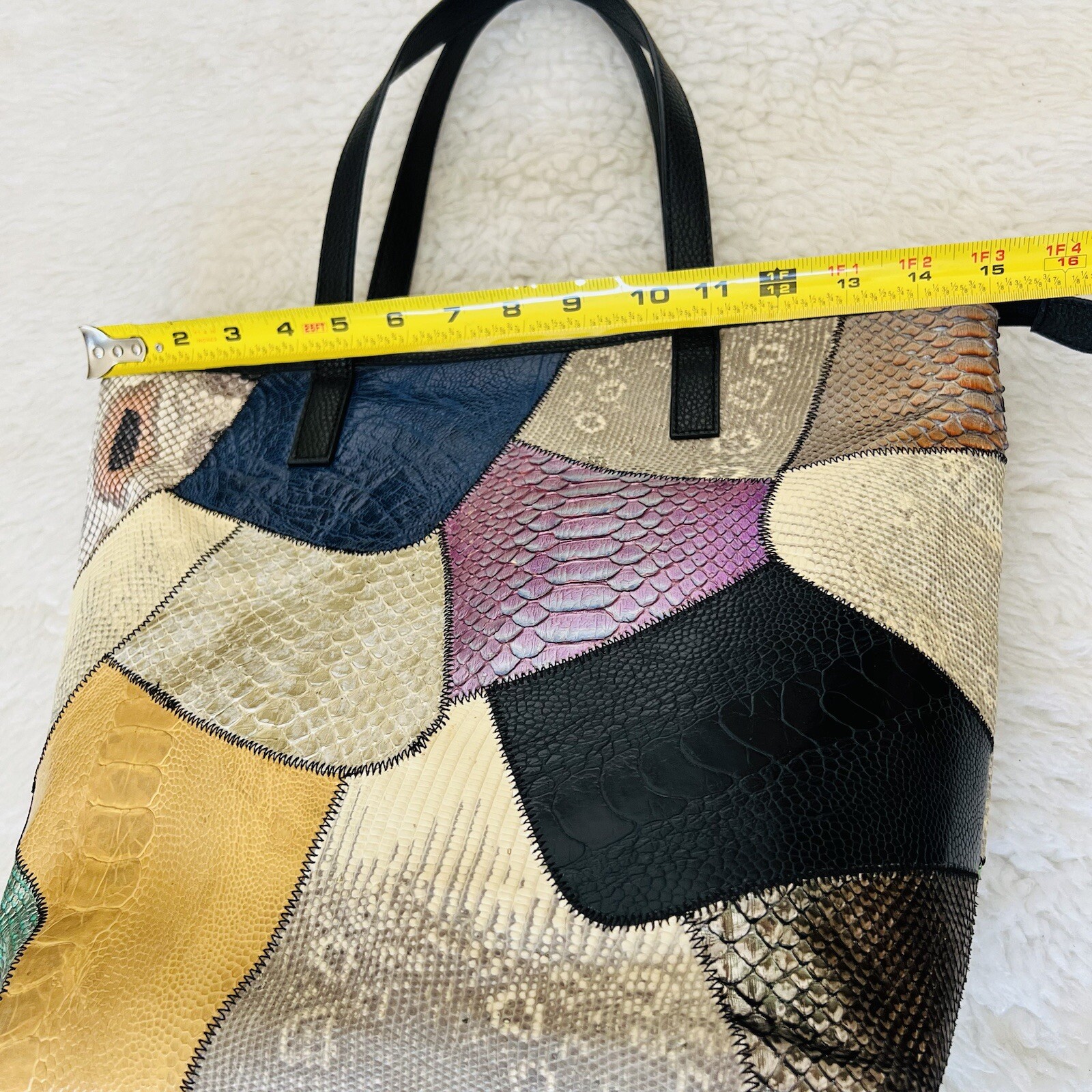 Vintage Python Snake Skin Leather Patchwork Shoul… - image 18