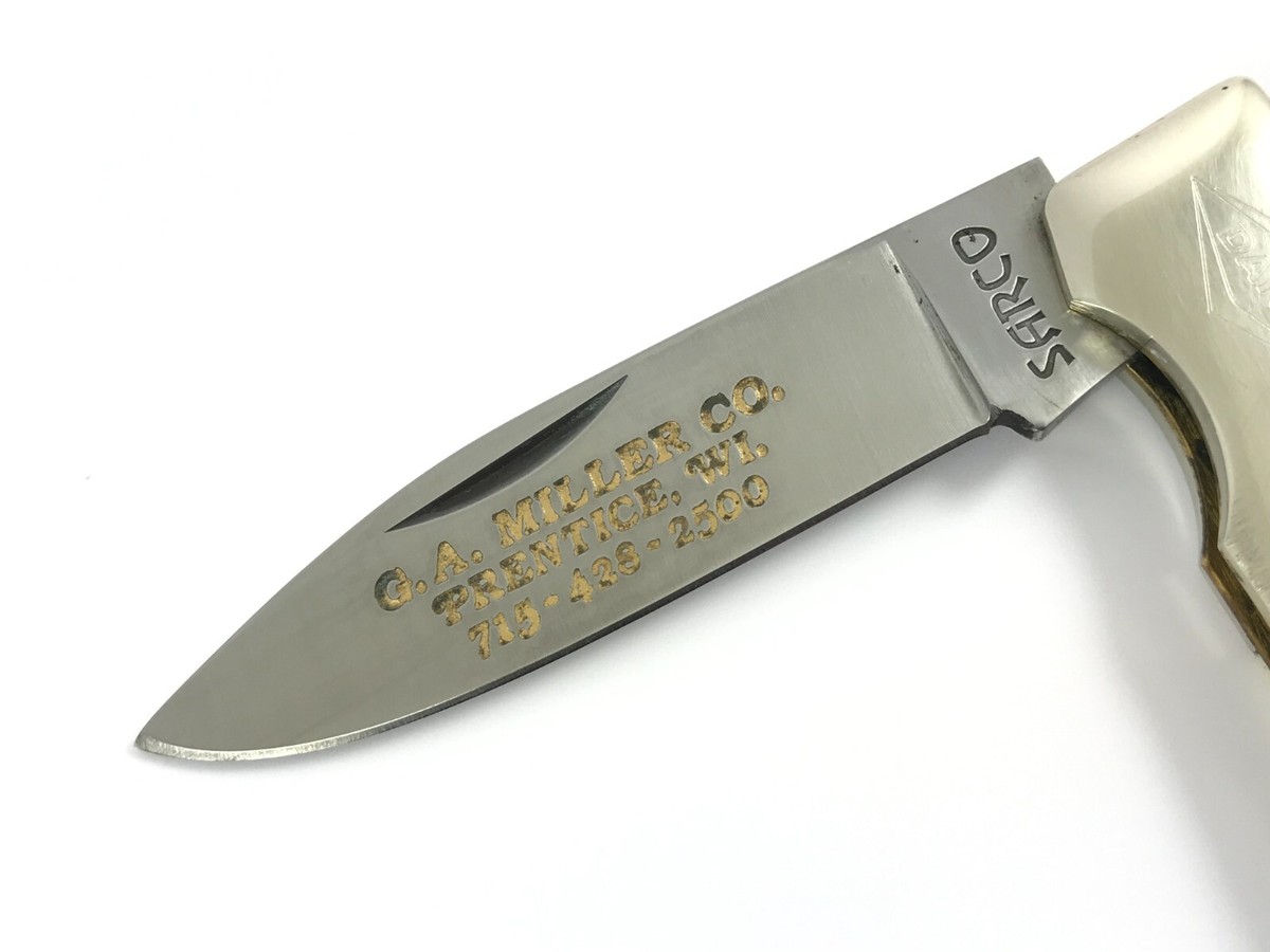 Sarco Lockback Knife BONE Handles Quail Hunting Scene DANA Sarco Lockback Knife BONE Handles Quail Hunting Scene DANA