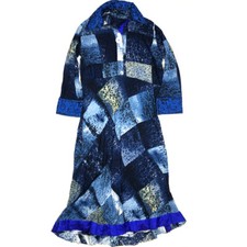 Indian Bollywood Womens 42 M Long Kaftan Dress Blue Embroidered Print