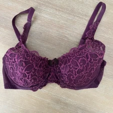 Pretty Polly Elegant Plum Eggplant Lace Plunge Bra 34D