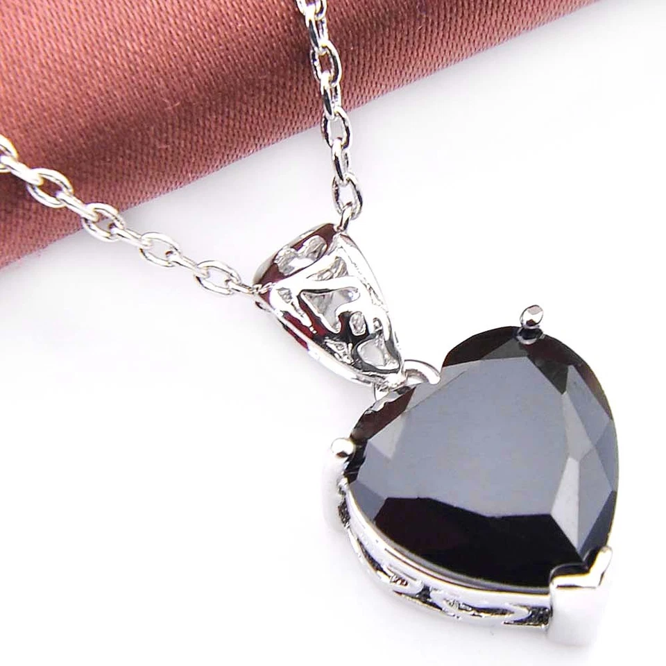 Brillar Nueva Llegada Forma de Corazón Gemas de Ónix Negro Platinado Collar Colgantes Foto 4 de 4