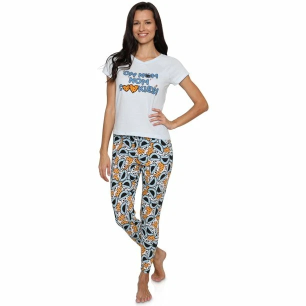 ¡Conjunto oficial de camiseta y pantalones Sesame Street Cookie Monster Om Nom Nom! (Adulto XL) Foto 2 de 4