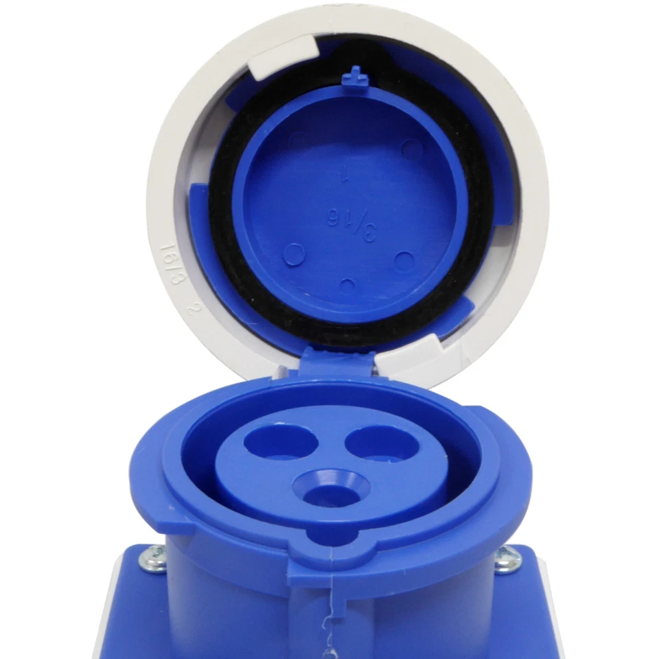 16 Amp Socket Waterproof IP67 3 Pin 240v Blue Surface Wall Mount 16A Caravan - Image 4 of 4