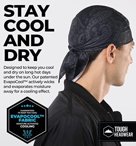 Men's Do Rag Skull Cap Under Helmet Cooling Liner Head Wrap for Motorcycle - Picture 7 of 7