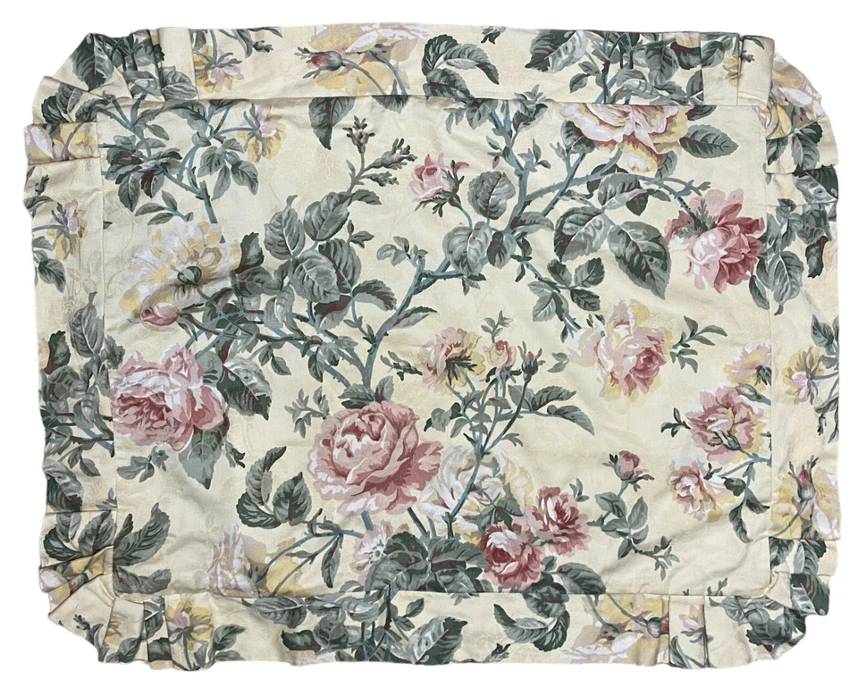 Waverly Almohada Shams Col Rosa Floral Volantes Amarillo Juego de 2 Casa de Campo Foto 3 de 4