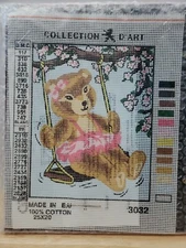 Needlepoint Tapestry Painted Canvas Swinging Bear 7"x5.5" 3032 Collection D'Art