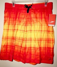 SPEEDO Men's Dip-Dye Plaid E-Board Shorts "MANDARIN ORANGE" XL NWT Retail 54