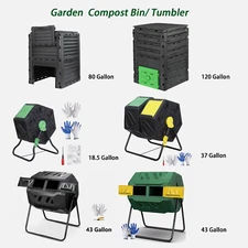 18.5/37/43/80/120 Gal Outdoor Compost Bin Garden Yard Waste Bin Compost Tumbler 