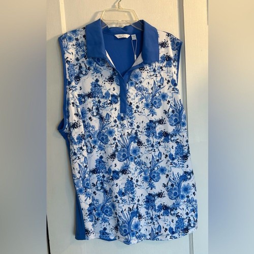 Lady Hagan Womens Toile Sleeveless Blue Floral Print Collared XXL NWT - Picture 8 of 8