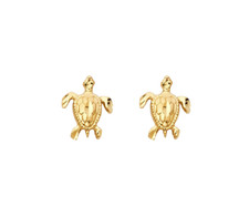Solid 14K Yellow Gold Diamond Cut Sea Turtle Stud Earrings 11mm x 9mm - ER1202