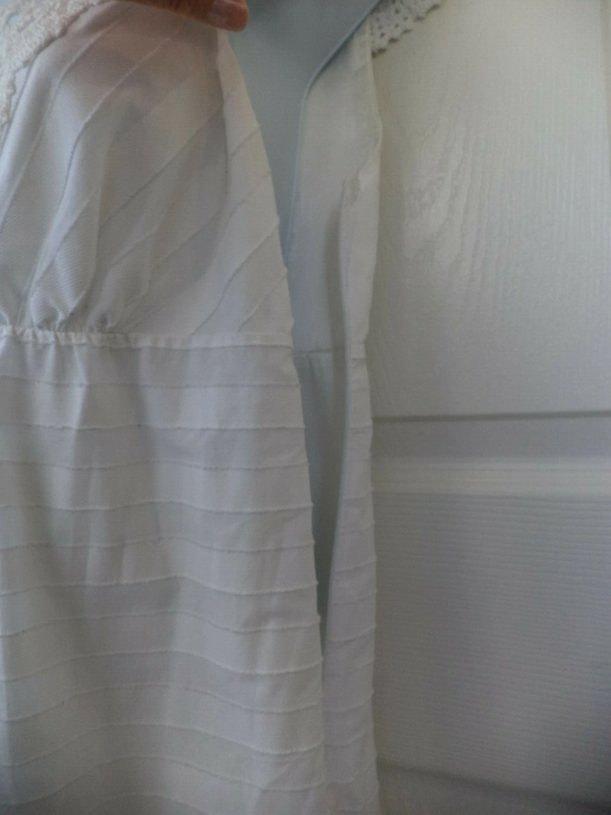OFF WHITE Abito da sole donna BCBGMAXAZRIA bianco sporco foderato in pizzo taglia 6P maniche ad aletta cotone