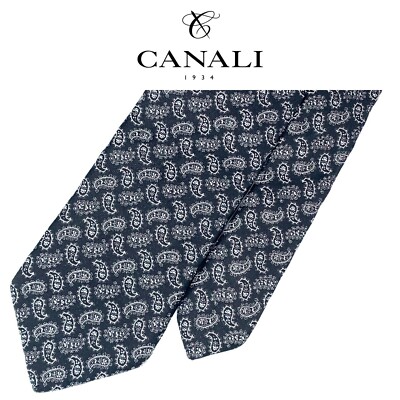 Canali Recent Black Tie - Black White Paisley Micro Pattern 100% Silk Italy  