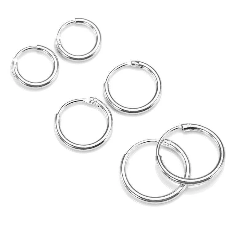 Sterling Silver Hoop Sleeper Earrings 8mm 50mm Small Large