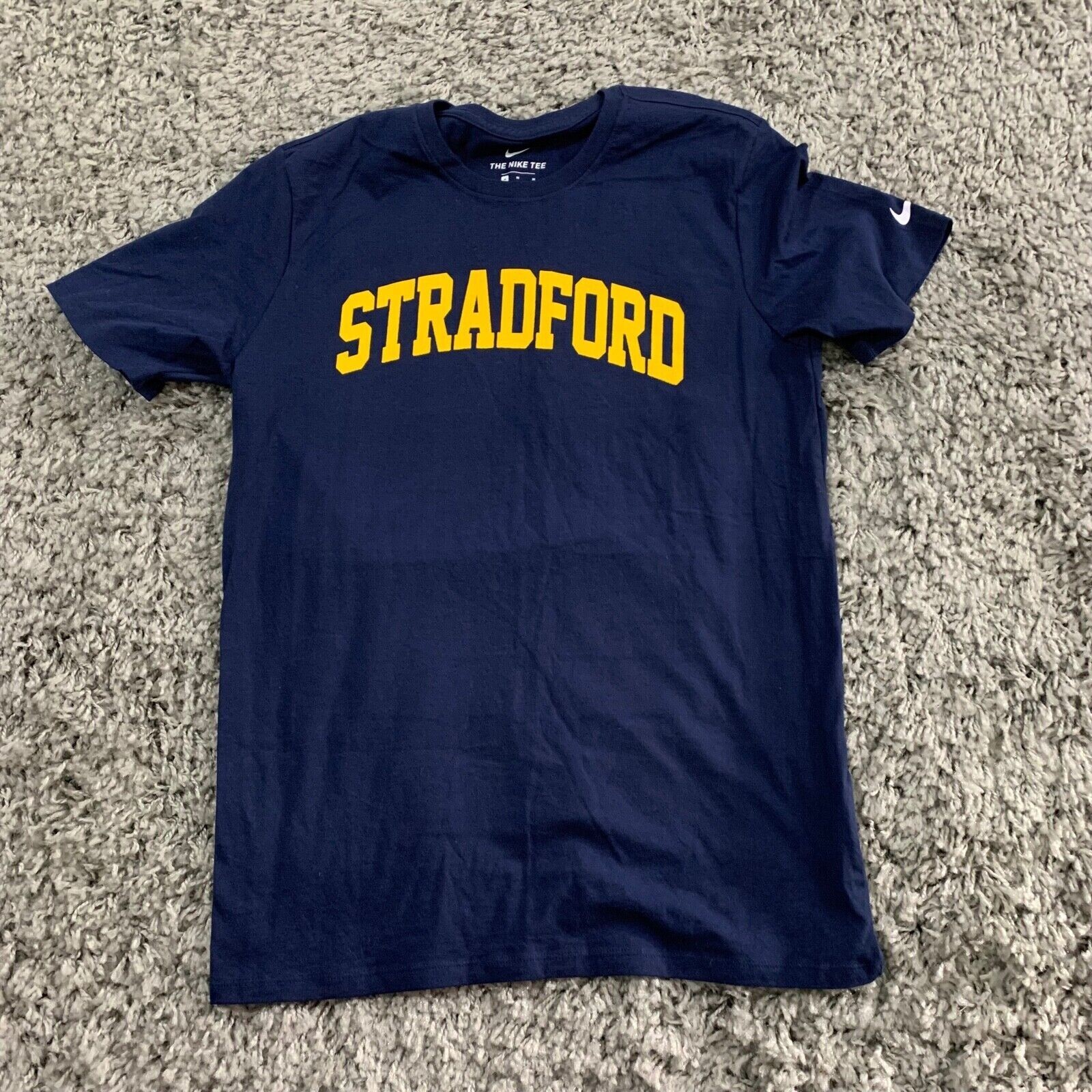 Nike Stradford Logo Crew Neck Pullover Mens M Medium Navy Blue Yellow