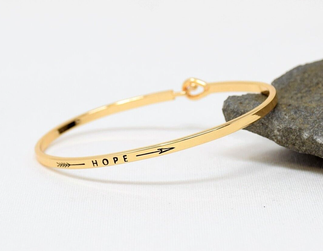 HOPE (ARROW) | Inspired Message Engraved Simple Bangle | GOLD