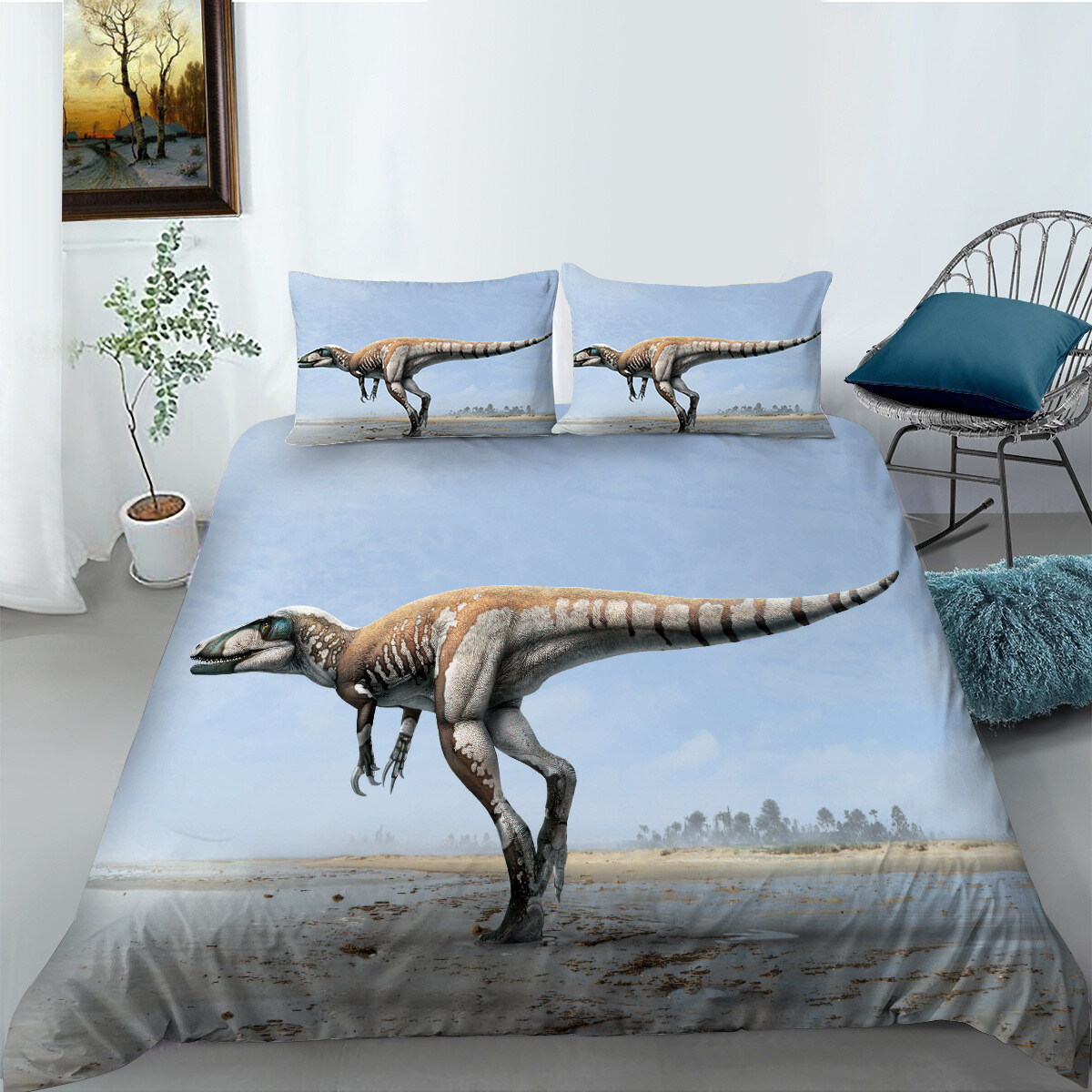 The Paradise of Dinosaurs Quilt Cover Pillowcase Color Queen Comfort Bedding Set