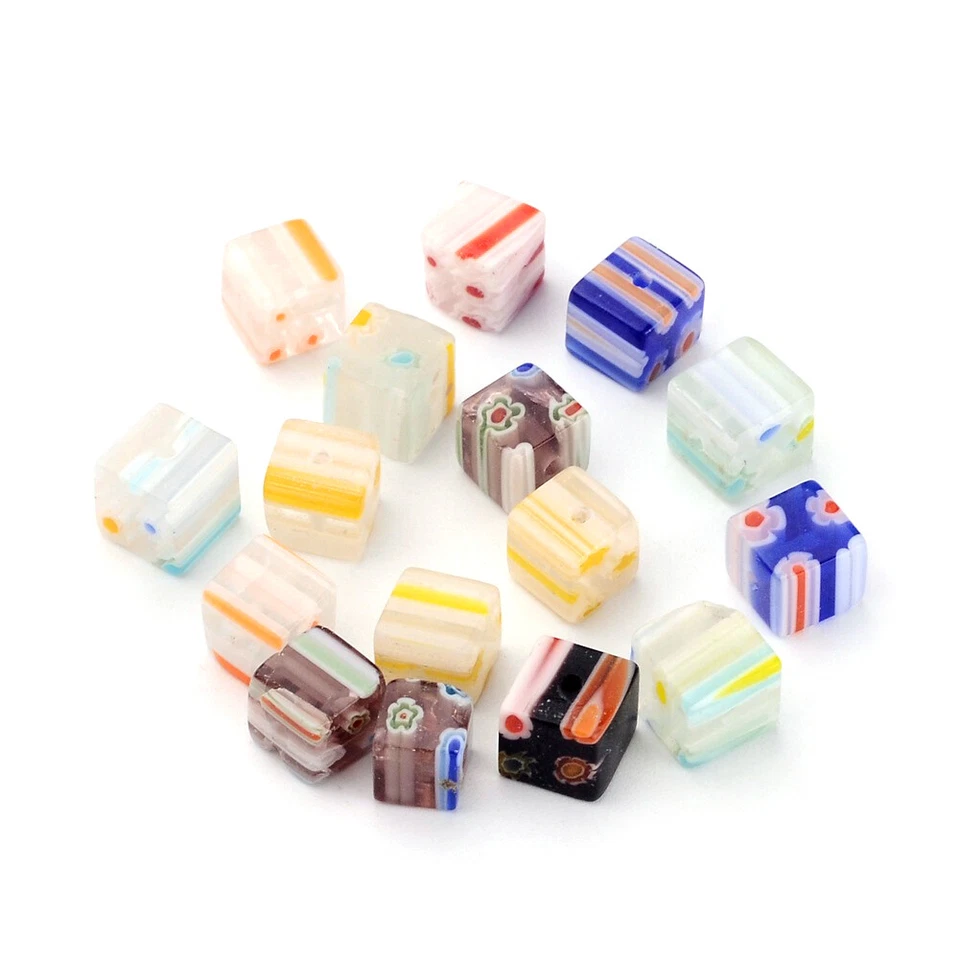 20pcs Colorful Handmade Milleriori Glass Beads Cube Lampwork Tiny Beads 6x6mm - Image 2 of 4