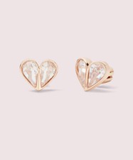    NWT Kate Spade Rock Solid Stone Small Heart Stud Earrings Clear/Rose WBRUH793