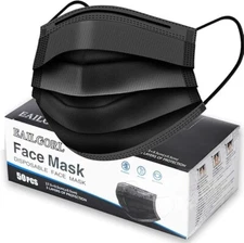 50/100 Pcs Black Disposable Face Cover 3-Ply Filter Breathable Earloop Masks