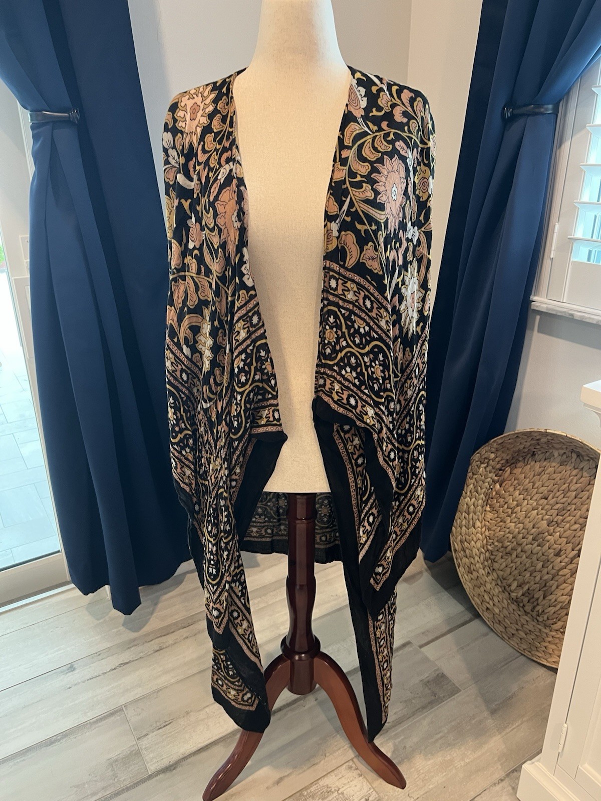 Free People Magic Dance Border Print Duster Floral Boho Kimono One Size