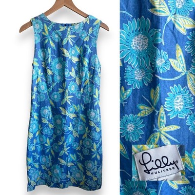 Lilly Pulitzer Vintage Krista Dress Blue Dragonfly Butterfly Size 8 Linen Rare
