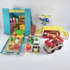 Vintage 70’s 80’s Little People Lot-  A Frame House, Vehicles, 17 Figures- READ