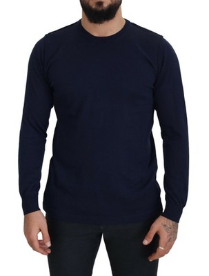 Paolo Pecora Milano Blue Cotton Crewneck Pullover Men's Sweater