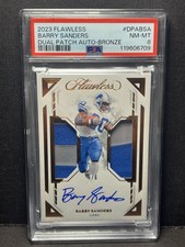 2023 Panini Flawless Barry Sanders Auto Dual Patch Bronze /6 Lions HOF PSA 8
