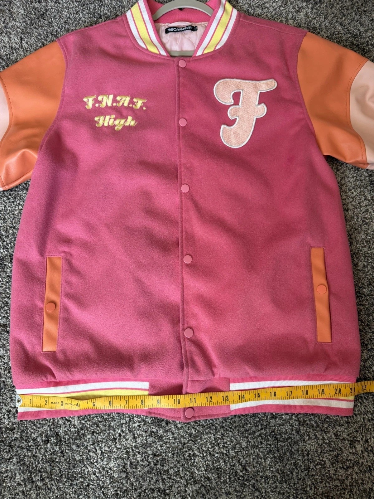 THEORYWEAR MENS FNAF Varsity Fleece Jacket XL Pink Embroidered Patch Pockets - product detail image 8
