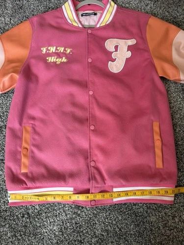 THEORYWEAR MENS FNAF Varsity Fleece Jacket XL Pink Embroidered Patch Pockets image 8