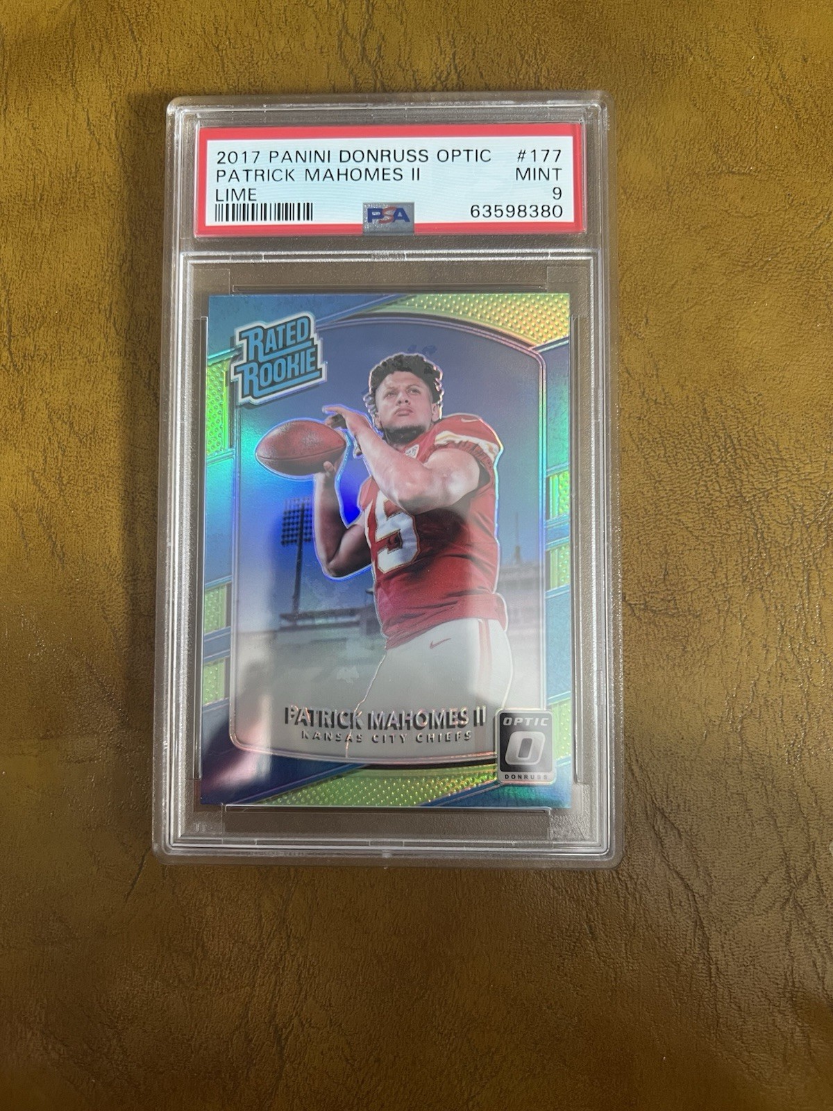 2017 Panini DONRUSS OPTIC PATRICK MAHOMES II RATED ROOKIE LIME PRIZM #177 PSA 9