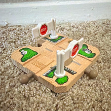 Wooden Railway Road Crossing Track Intersection Piece w/ 2 Stop Signs