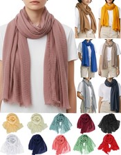 Wrinkled Soft Linen Feel Large Arab Solid Basic Travel Shawl Scarf Head Wrap