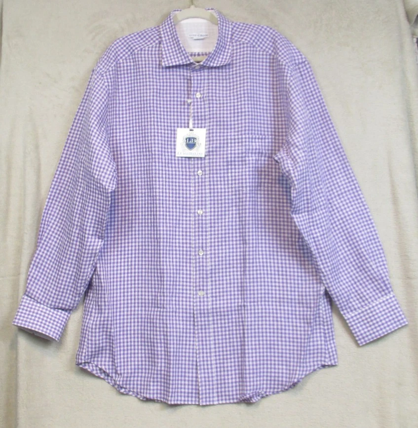 NWT Luigi Baldo Italian Linen Purple White Gingham Pocket XXL Button-Up Shirt
