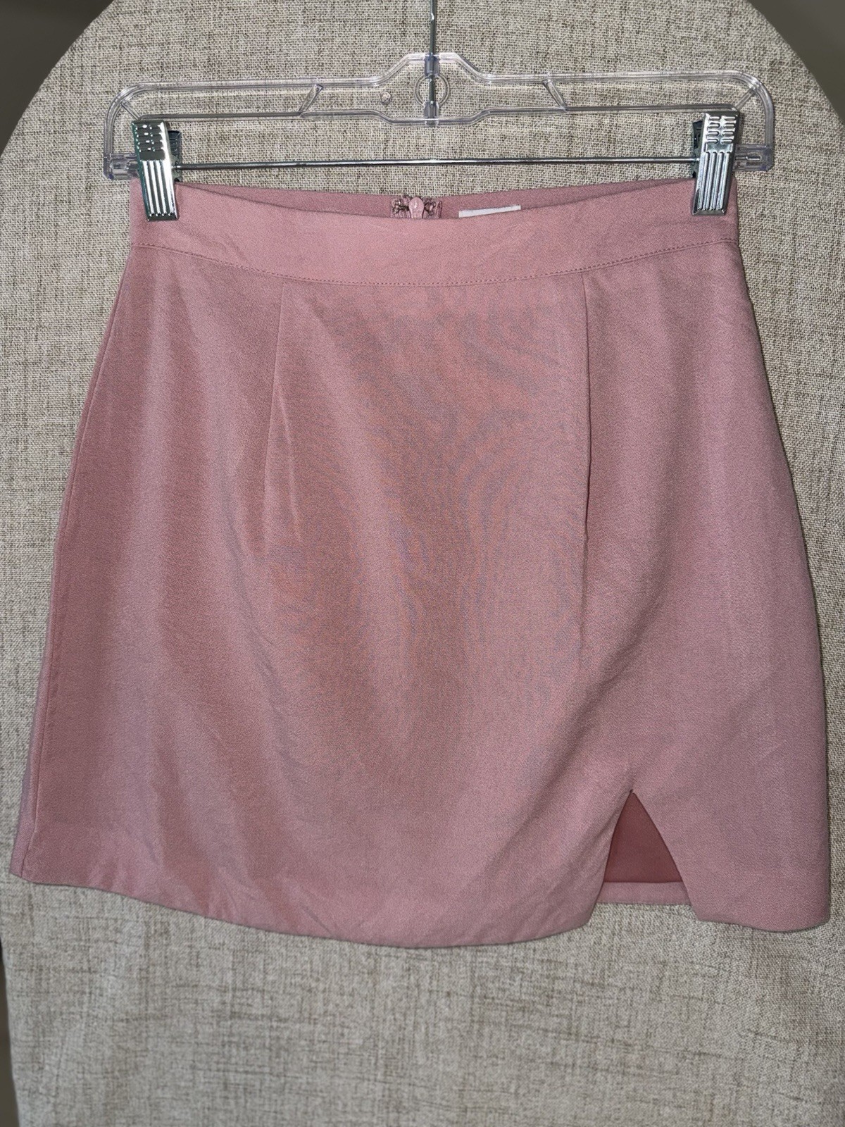 Princess Polly Pink Mini Skirt Side Slit High Waist US 4 Zip