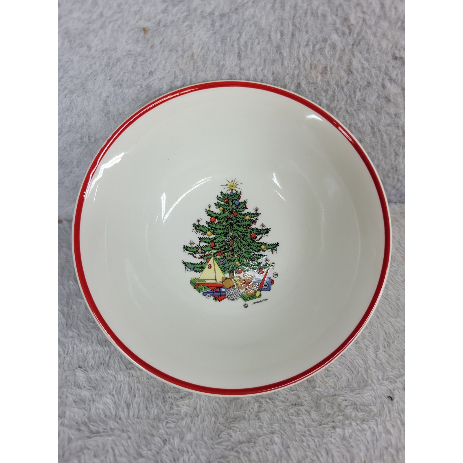 Cuthbertson American Christmas Tree 5" Bowls Set of 7 Red Rim Made in England