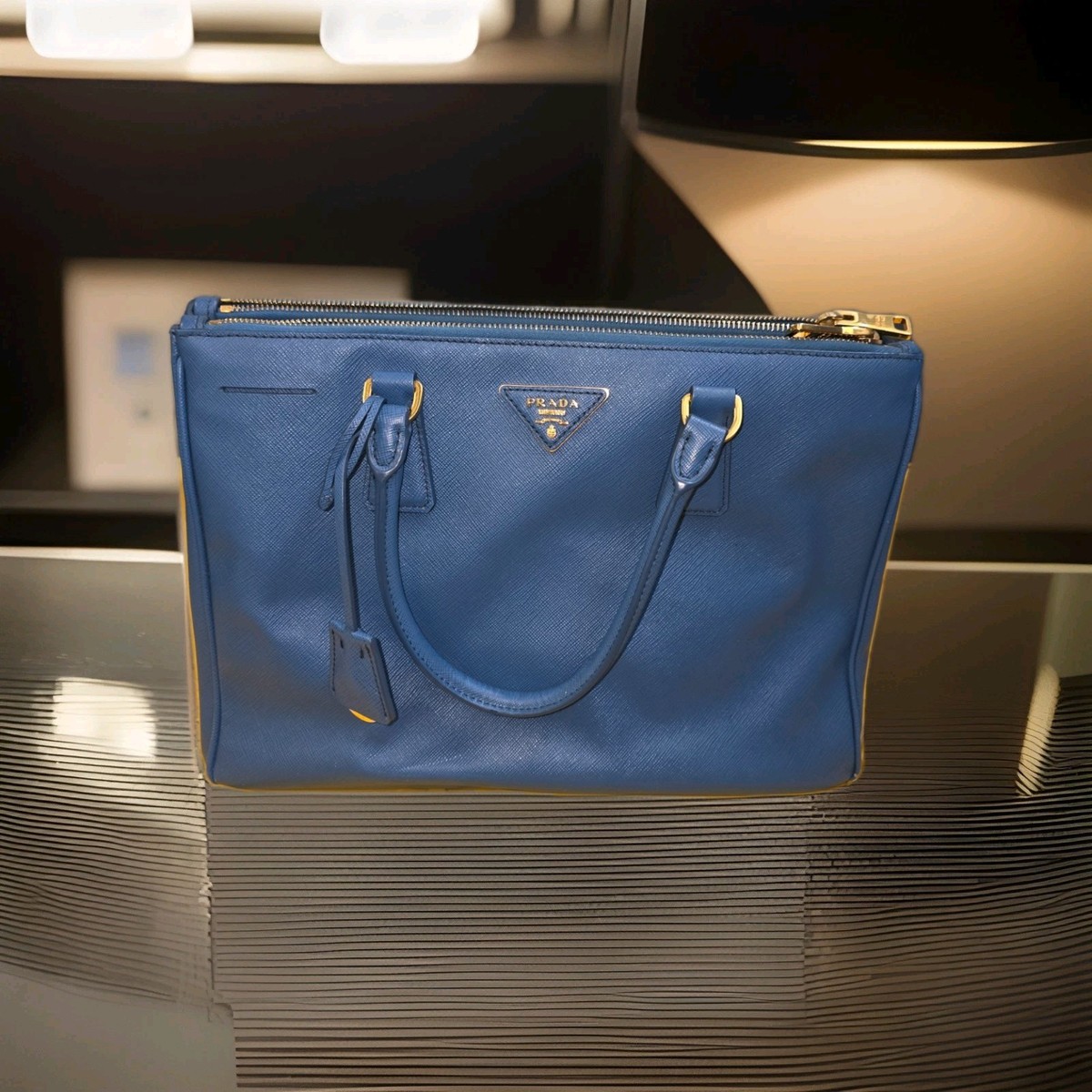 Prada Galleria Saffiano Lux Medium Tote Bag Bluette Blue BN2274 