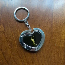 Yves Saint Laurent Heart Shaped Bag Hanger Keyring & Coin Case Black Leather