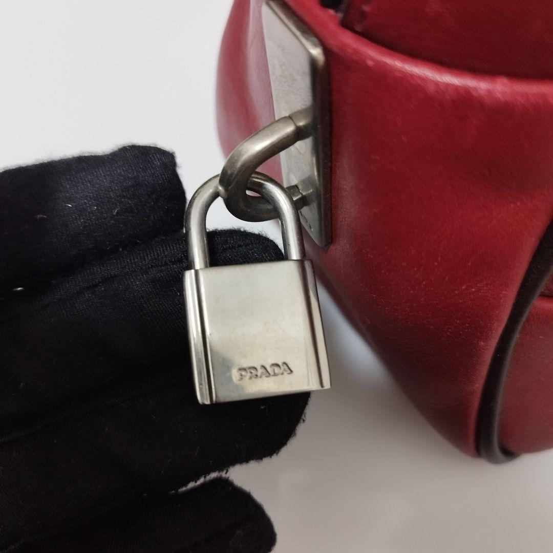 PRADA Archive Mini Boston Bowling Bag Red Leather Handbag Vintage