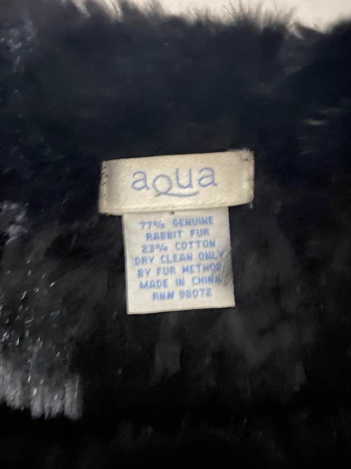 Mantón vintage de piel de conejo negro genuino de piel de conejo y algodón Foto 3 de 4