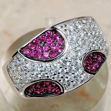 3CT Treated Ruby  White Topaz 925 Solid Sterling Silver Ring Sz 8 JB2-4