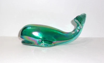 Fenton Glass Teal Carnival Whale Figurine FAGCA Exclusive 2025 by Mosser Glass - Image 1 of 4