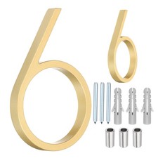 Floating House Numbers, 5 Inch Address Number with Nails(Number 6, Gold)